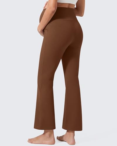 G4Free EverGoing Maternity Work Pants Pregnancy Ankle Flare Leg with Pocket - color: Dark Coffee, size: Medium