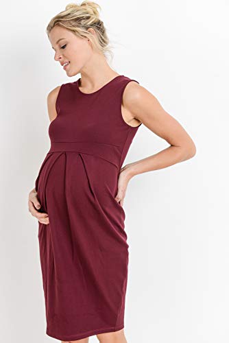 Womens Front Pleat Knee Length Midi Maternity Dress - color: Burgundy, size: Large