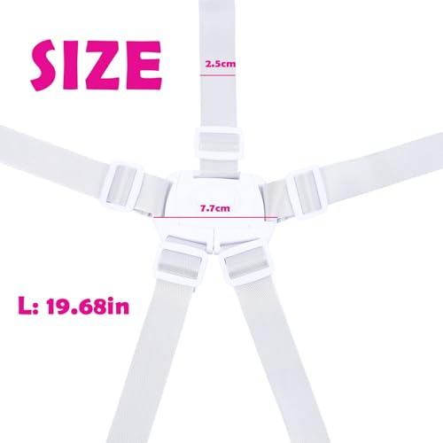 5 Point Harness Seat Belt Strap, High Chair Strap, Harness for Stroller Pushchair Pram Buggy, Shoulder Strap Belts (White) - color: White