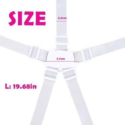 5 Point Harness Seat Belt Strap, High Chair Strap, Harness for Stroller Pushchair Pram Buggy, Shoulder Strap Belts (White) - color: White