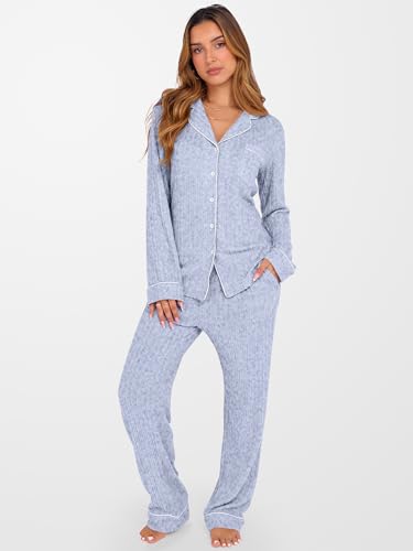 ANRABESS Women 2 Piece Pajama Lounge Sets 2026 Fall Outfits - color: Light Blue, size: Medium
