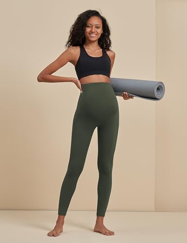 POSHDIVAH Maternity Workout Leggings Pregnancy Yoga Pants Pockets - color: Green, size: Medium