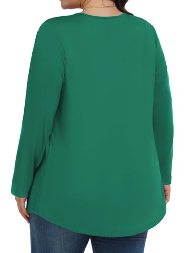 Tencede Womens Plus Size Tops Long Sleeve Shirts V Neck Tunic Blouses 1X-5X - color: Emerald Green, size: 4X-Large