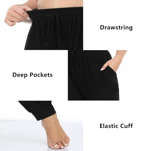 Women's Plus Size Joggers Cotton Sweatpants Casual Lounge Yoga Pants Drawstring with Pockets - color: Black, size: 2X
