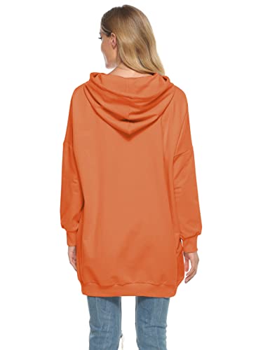 Famulily Womens Oversized Hoodie Extra Long Hooded Tunic Sweatshirt with Pockets - color: Orange, size: Small