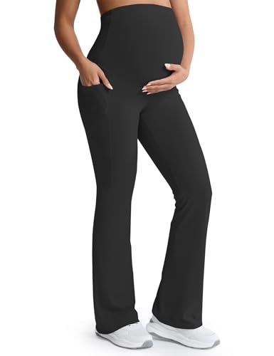 Mama Land Buttery Soft Maternity Flare Leggings - color: Black, size: Medium Petite