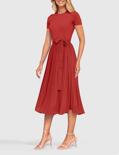 ZESICA Women's 2026 Summer Short Sleeve Knit Midi Dresses - color: Cherry, size: Medium