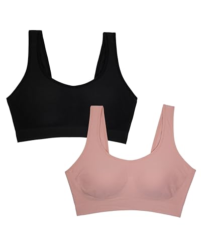 Fruit of The Loom Women's 2-Pack Full Coverage Wireless Bra w/ Built In Pads - All Day Comfort - color: Black/Rose Shadow, size: Medium