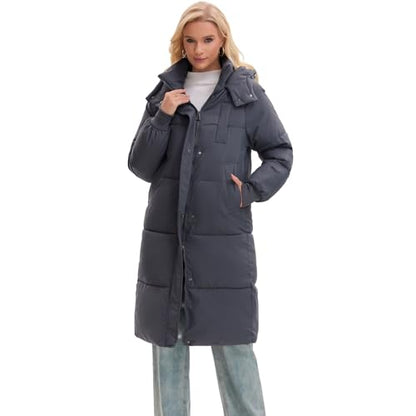 PUFFIT Long Puffer Jacket for Women,2025 Thickened Winter Coat Hooded with Deep Pockets, Ladies Warm Winter Jacket - color: Elegant Charcoal, size: Medium