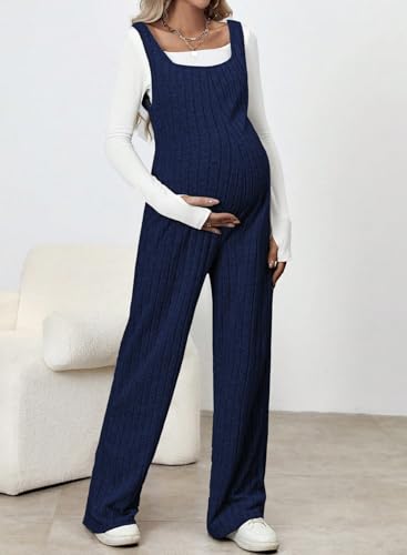 BLENCOT Maternity Jumpsuit Sleeveless Square Neck Wide Leg Pants Romper - color: Black, size: X-Large