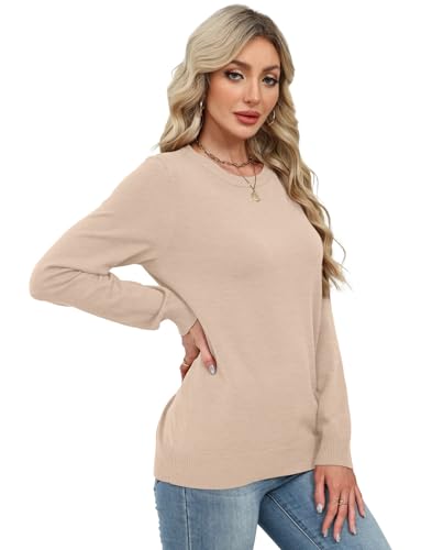 WIHOLL Sweaters for Women Lightweight Fall Tops Pullover Long Sleeve Shirts - color: Apricot, size: Small