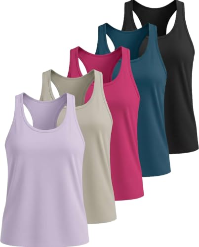 5 Pack Women's Dry Fit Racerback Tank Tops Sleeveless Athletic Workout Gym - color: Set 3, size: Large