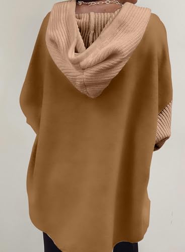 SHEWIN Women Oversized Hooded Sweatshirt Loose Fit Casual Button Hoodies - color: Khaki, size: Medium