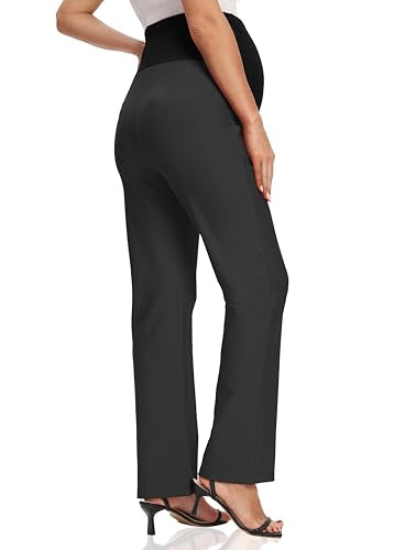 Foucome Women's Maternity Pants Over Belly Dress Work Pants - color: Dark Grey, size: Medium