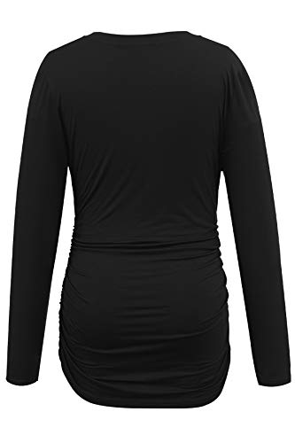 Smallshow Women's V-Neck Maternity Shirt Clothes Long Sleeve Ruched Pregnancy Top - color: Black-deep Grey-light Grey(3 Pack), size: Medium
