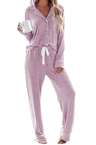 Ekouaer Women's Pajamas Long Sleeve Loungewear Casual Button Down Pjs - color: Pink, size: XX-Large