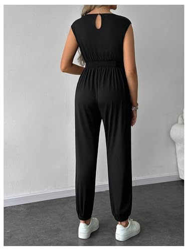 Milumia Women's Maternity Jumpsuit Pregnancy Romper Sleeveless Baggy Pants - color: Black, size: Large
