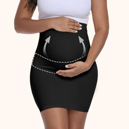 Women's Maternity Pencil Skirt Over Belly, High Waisted Solid Stretchy Pregnancy Shapewear Dress Bump Support 2-Pack - color: Black, size: Large
