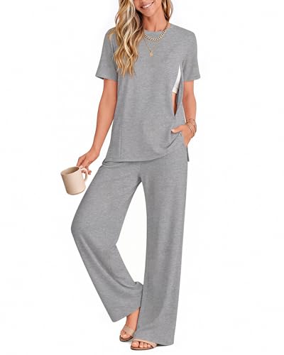 2Pc Postpartum Nursing Pajamas Set - color: Light Heather Gray, size: X-Large