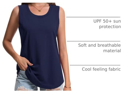 YUCOLEN Women's Tank Tops Loose Flowy Summer UPF 50+ Basic Sleeveless Tops - color: Navy Blue, size: Large