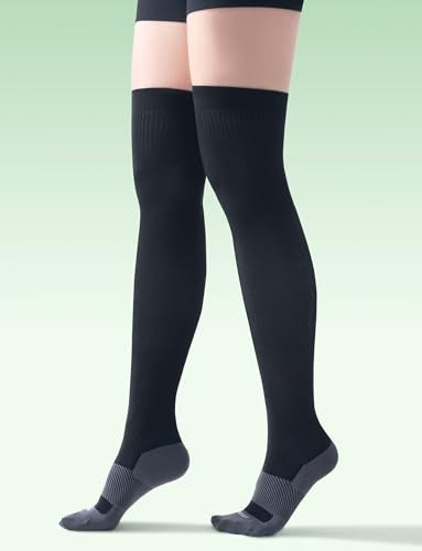 Women's Over-the-Knee Compression Socks 15-20 mmHg - Bamboo Viscose Thigh High Support Socks, 2 Pairs - size: Small-Medium