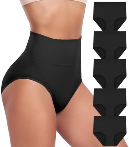 Women's Briefs Underwear High Waist Full Coverage Panties, Ladies Light Tummy Control Postpartum Underpants 5 Pack - color: Black-5pack, size: Medium