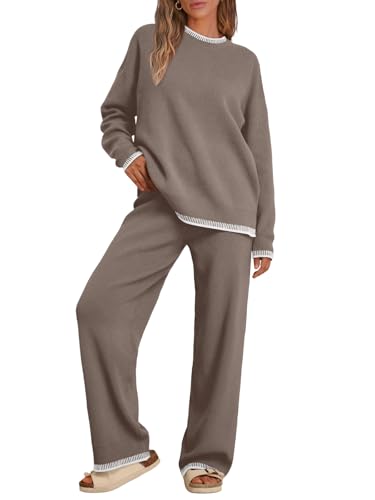 LILLUSORY Lounge Sets Womens 2 Piece Matching 2026 Fall Knit Sweater Set - color: Mocha, size: X-Large