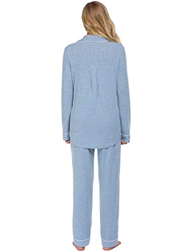 Ekouaer Women's Pajamas Long Sleeve Loungewear Casual Button Down Pjs - color: Blue, size: Small