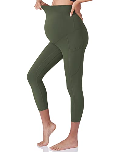 POSHDIVAH Maternity Workout Leggings Pregnancy Yoga Pants Pockets - color: Capri Green, size: Small
