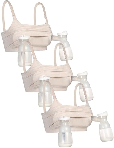 GXXGE 3Pack Hands Free Pumping Bra, Adjustable Pumping & Nursing Bra with EasyClip for All Breast Pumps Cotton Sleep Bra - color: 3*beige, size: X-Large