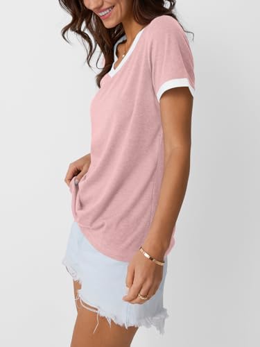 AUTOMET Womens Short Sleeve T-Shirts V Neck Summer Tops Comfy Clothes 2026 - color: Pink, size: Large