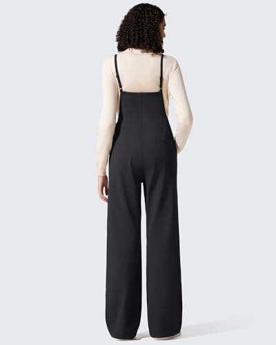 G4Free Maternity Jumpsuits Adjustable Strap Wide Leg Pregnancy Rompers - color: Black, size: Large