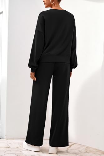 PRETTYGARDEN Women 2 Piece Outfits Fall Sweatsuit Lounge Set - color: Black, size: X-Small