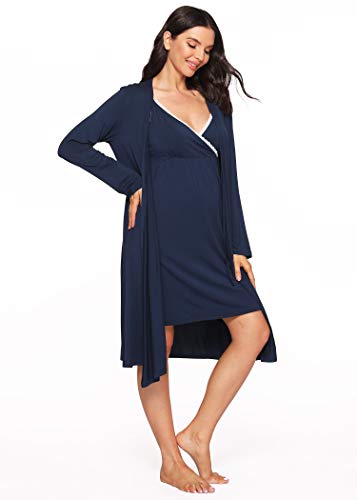 Latuza Women's Viscose Nursing Nightgown and Robe Set - color: Navy, size: Small