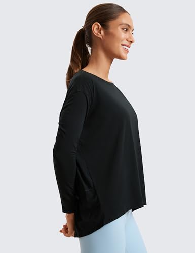 CRZ YOGA Pima Cotton Boat Neck Top - color: Black, size: Large
