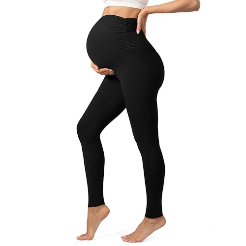 Maternity Leggings for Women Over The Belly Buttery Soft Pregnancy Yoga Pants Active Wear Workout Tights - color: Black, size: Medium