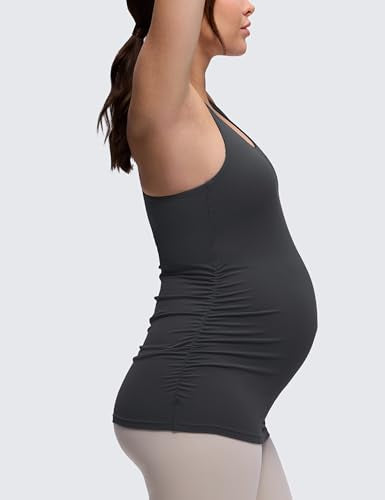 CRZ YOGA Maternity Racerback Tank Tops - color: Mysterious Grey, size: Medium