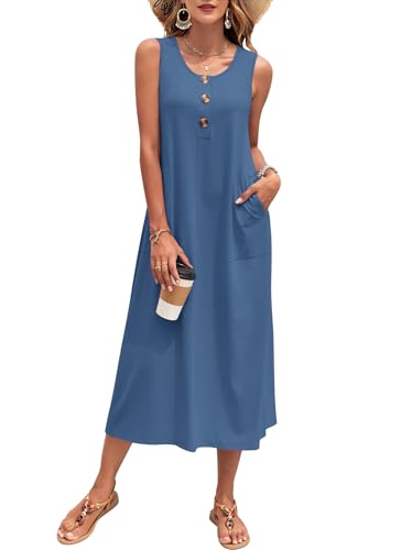 MOLERANI Women's Summer Maxi Casual Dress Sleeveless Loose Long Sundress - color: Beja Blue, size: Medium