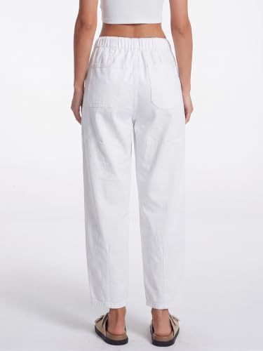 Drawstring Barrel Jeans for Women Elastic Waist Baggy Wide Leg Denim Pants - color: White, size: X-Large