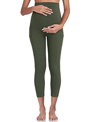 POSHDIVAH Maternity Workout Leggings Pregnancy Yoga Pants Pockets - color: Capri Green, size: Small