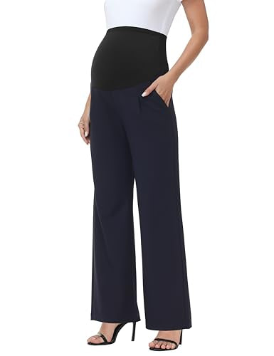 Maternity Pants Work Stretchy Wide Leg Dress Pant - color: Navy Blue, size: Small
