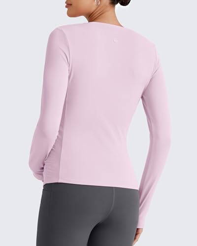 G4Free BareFeel Pregnancy Workout Tops Maternity Long Sleeve Shirts Ruches - color: Blush, size: Large