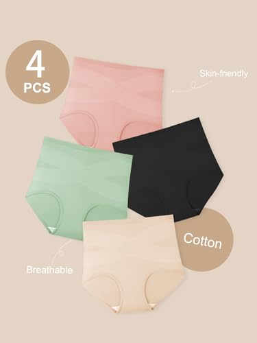 Women's High Waisted Underwear Slightly Tummy Control Cotton Panties Full Coverage Postpartum Briefs 4 Pack - color: Multicolor, size: Medium