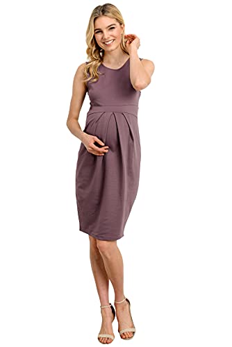 Womens Front Pleat Knee Length Midi Maternity Dress - color: Dark Rose, size: Large