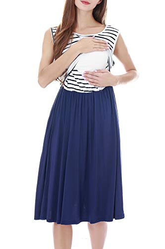 Smallshow Women's Sleeveless Nursing Dresses - color: Navy Stripe-navy, size: Small