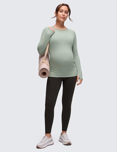 CRZ YOGA Maternity Crewneck Tops - color: Green Palm Court, size: Medium