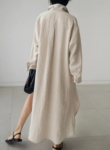 chouyatou Women's Spring Button Down Cotton Shirt Dress Summer Flowy Side Slit Maxi Shift Dress - color: Apricot, size: Small