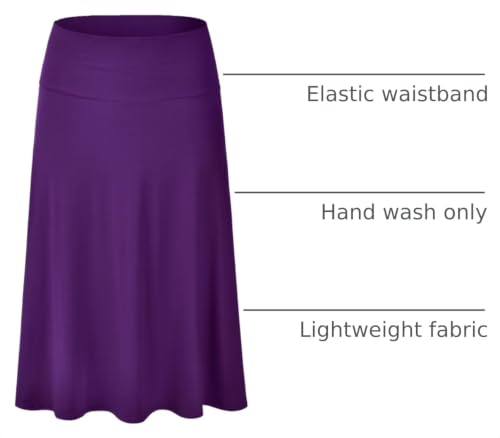EIMIN Women's Solid Flared Lightweight Elastic Waist Classic Midi Skirt (S-3XL) - color: Est001_purple, size: Large