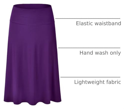 EIMIN Women's Solid Flared Lightweight Elastic Waist Classic Midi Skirt (S-3XL) - color: Est001_purple, size: Large