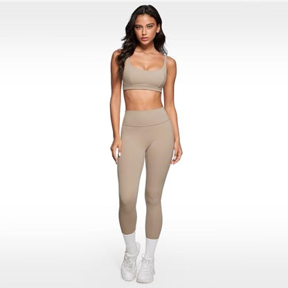 INGIA Women's Square Scoop Neck Sports Bra Thin Strap Padded Yoga Bra - color: Sand, size: Small